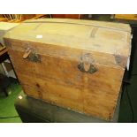 PINE LIFT TOP TRAVEL CHEST WITH METAL BANDING (A/F)