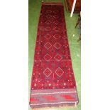 RED AND BLUE GROUND FLOOR RUNNER WITH MEDALLIONS