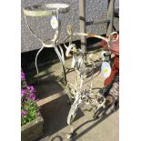 TWO WHITE PAINTED WROUGHT METAL PLANT STANDS