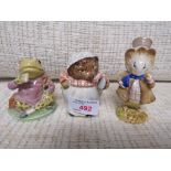 THREE BESWICK BEATRIX POTTER ORNAMENTS - MRS TIGGY WINKLE, AMIABLE GUINEA PIG AND MR JEREMY FISHER
