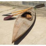 VINTAGE WOODEN KAYAK WITH TWO SETS OF WOODEN PADDLES