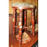 VICTORIAN MAHOGANY STOOL WITH TURNED LEGS AND STRETCHERS (A/F)