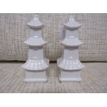 PAIR OF ROYAL WORCESTER BLANC DE CHINE CONDIMENTS MODELLED AS PAGODAS, GREEN FACTORY MARKS 3796