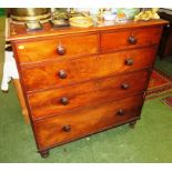 MAHOGANY CHEST OF TWO SHORT OVER TWO LONG DRAWERS WITH TURNED HANDLES AND LEGS