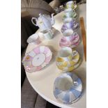 SIX SETTING ROYAL ALBERT TEA SET, WHITE GROUND WITH ALTERNATING PANELS OF PASTEL SHADES (TEAPOT A/