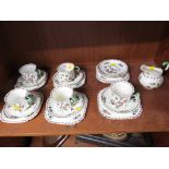 1920'S TUSCAN CHINA BIRDS OF PARADISE STYLE DESIGN PART TEA SET INCLUDING CUPS, SAUCERS AND MILK JUG