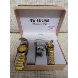 SWISS LINE LADY'S AND GENT'S WRISTWATCH BOX SET AND ORLANDO GENT'S QUARTZ WRISTWATCH