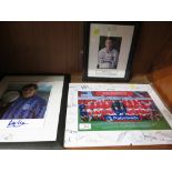 TWO FRAMED AND MOUNTED SIGNED PHOTOGRAPHS OF FOOTBALLERS (ROBBIE KEANE AND PETER SHILTON) AND FRAMED