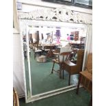 LARGE BEVEL EDGED OVERMANTLE MIRROR WITH ORNATE STYLE MOULDED PLASTIC FRAME