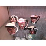 FIVE ROYAL DOULTON MINIATURE CHARACTER JUGS INCLUDING 'THE LUMBERJACK' AND 'OLD CHARLIE'