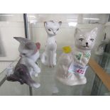 LLADRO CAT AND MOUSE, BELLEEK CAT AND ONE OTHER CAT ORNAMENT