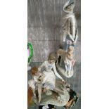LLADRO FIGURINE OF WOMAN WITH DOG AND NAO FIGURAL GROUP OF WOMAN, GIRL AND BIRDS