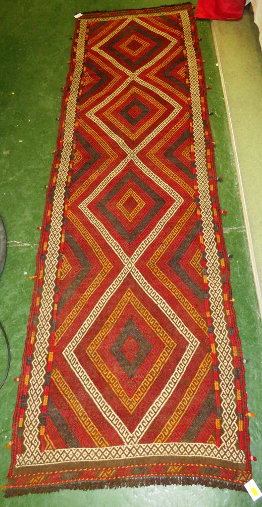 BROWN AND RED GROUND GEOMETRIC FLOOR RUNNER