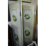 TALL PAINTED FOUR PANEL FOLDING SCREEN WITH FLORAL PANELS