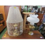 BRASS LAMP WITH GLASS SHADE AND BRASS LAMP WITH TASSELLED SHADE