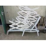 WHITE PLASTIC SUN LOUNGER AND EIGHT FOLDING GARDEN CHAIRS (SOME CUSHIONS INSIDE SALEROOM)