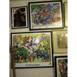 THREE FRAMED MARVEL COMICS PRINTS - MARVEL MILLENNIUM LITHOGRAPH, AVENGERS AND CAPTAIN AMERICA,