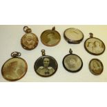 SIX PENDANT LOCKETS WITH BLACK AND WHITE PORTRAIT PHOTOGRAPHS (MAINLY VICTORIAN), MINIATURE OVAL