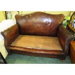 19TH CENTURY LEATHER TWO SEATER SOFA WITH BRASS STUD WORK (A/F)