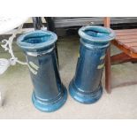 TWO BLUE GLAZED JARDINIERE STANDS