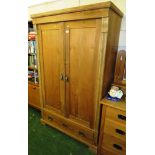 PINE TWO DOOR WARDROBE WITH DRAWER BENEATH (KEY IN OFFICE)