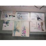 PORTFOLIO OF JAPANESE COLOURED PRINTS, INTERIORS WITH FIGURES, TEA CEREMONY, ETC