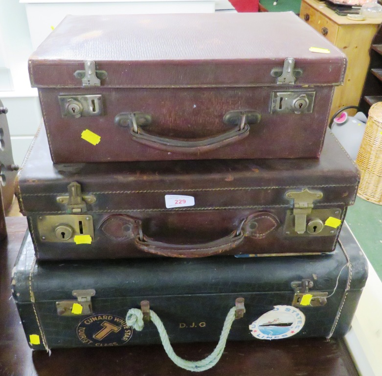 VINTAGE TRAVEL CASE WITH PAPER LABELS, LEATHER TRAVEL CASE AND ARTIST'S CASE WITH THREE DRAWERS