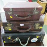 VINTAGE TRAVEL CASE WITH PAPER LABELS, LEATHER TRAVEL CASE AND ARTIST'S CASE WITH THREE DRAWERS