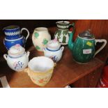 SEVEN PIECES OF DECORATIVE POTTERY AND CHINAWARE INCLUDING ROYAL DOULTON 'SYLVIA' VASE, ADAMS