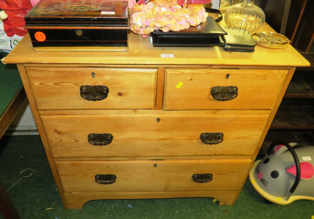 PINE CHEST OF TWO SHORT OVER TWO LONG DRAWERS WITH METAL HANDLES