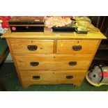 PINE CHEST OF TWO SHORT OVER TWO LONG DRAWERS WITH METAL HANDLES