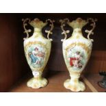 PAIR OF HARLEY JONES TWO-HANDLED POTTERY VASES DECORATED WITH SCENES OF CLASSICAL WOMEN