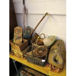 VINTAGE WICKER WARE INCLUDING BASKETS, TRUGS, DOCTOR'S STYLE BAG, HAT AND WALL HANGING, TOGETHER