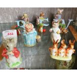 FOUR BESWICK BEATRIX POTTER ORNAMENTS INCLUDING 'TABITHA TWITCHETT', THREE ROYAL ALBERT ORNAMENTS