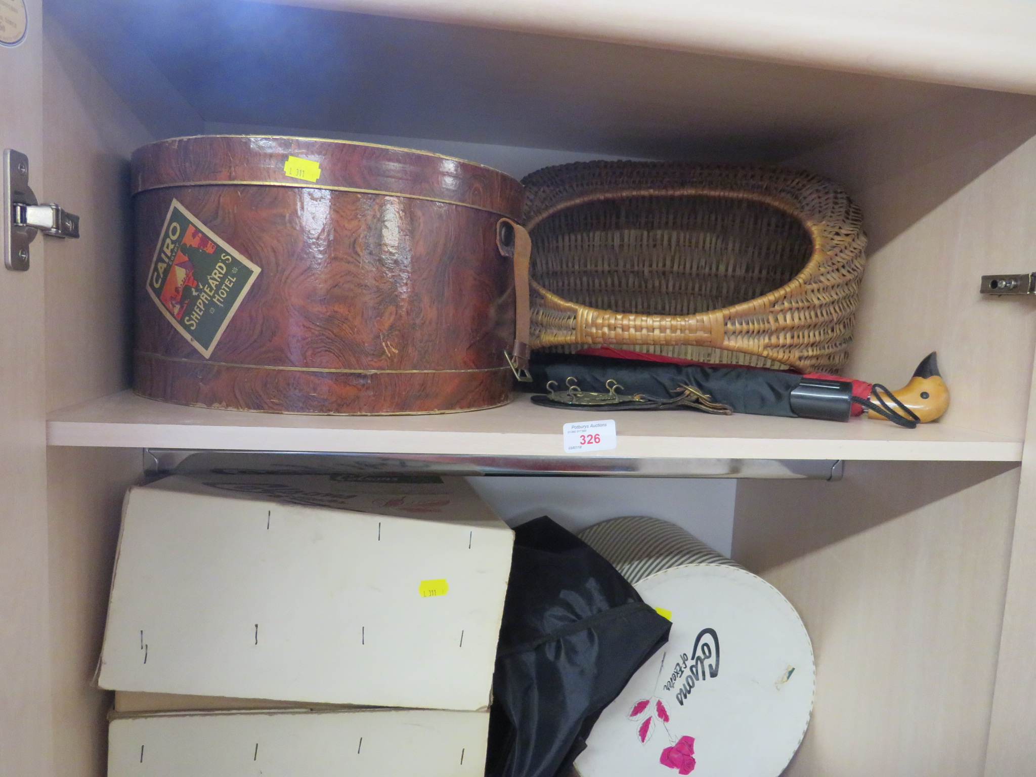 VINTAGE TRAVEL CASES, HAT BOXES, WALKING STICKS, UMBRELLAS AND WICKER BASKET (CONTENTS OF ONE - Image 3 of 3