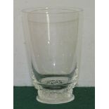 DRINKING GLASS WITH FOLIATE MOULDED FOOT SIGNED 'LALIQUE FRANCE' TO BASE, HEIGHT 9CM