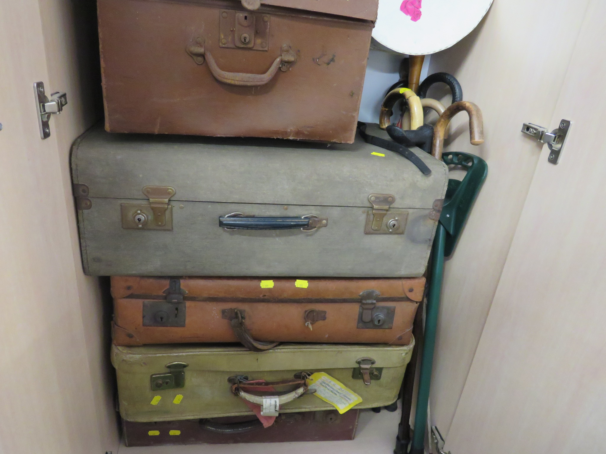 VINTAGE TRAVEL CASES, HAT BOXES, WALKING STICKS, UMBRELLAS AND WICKER BASKET (CONTENTS OF ONE - Image 2 of 3