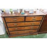 OAK CHEST OF TWO SHORT OVER THREE LONG DRAWERS WITH BRASS HANDLES