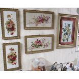 Five Victorian hand painted porcelain panels in gilded frames