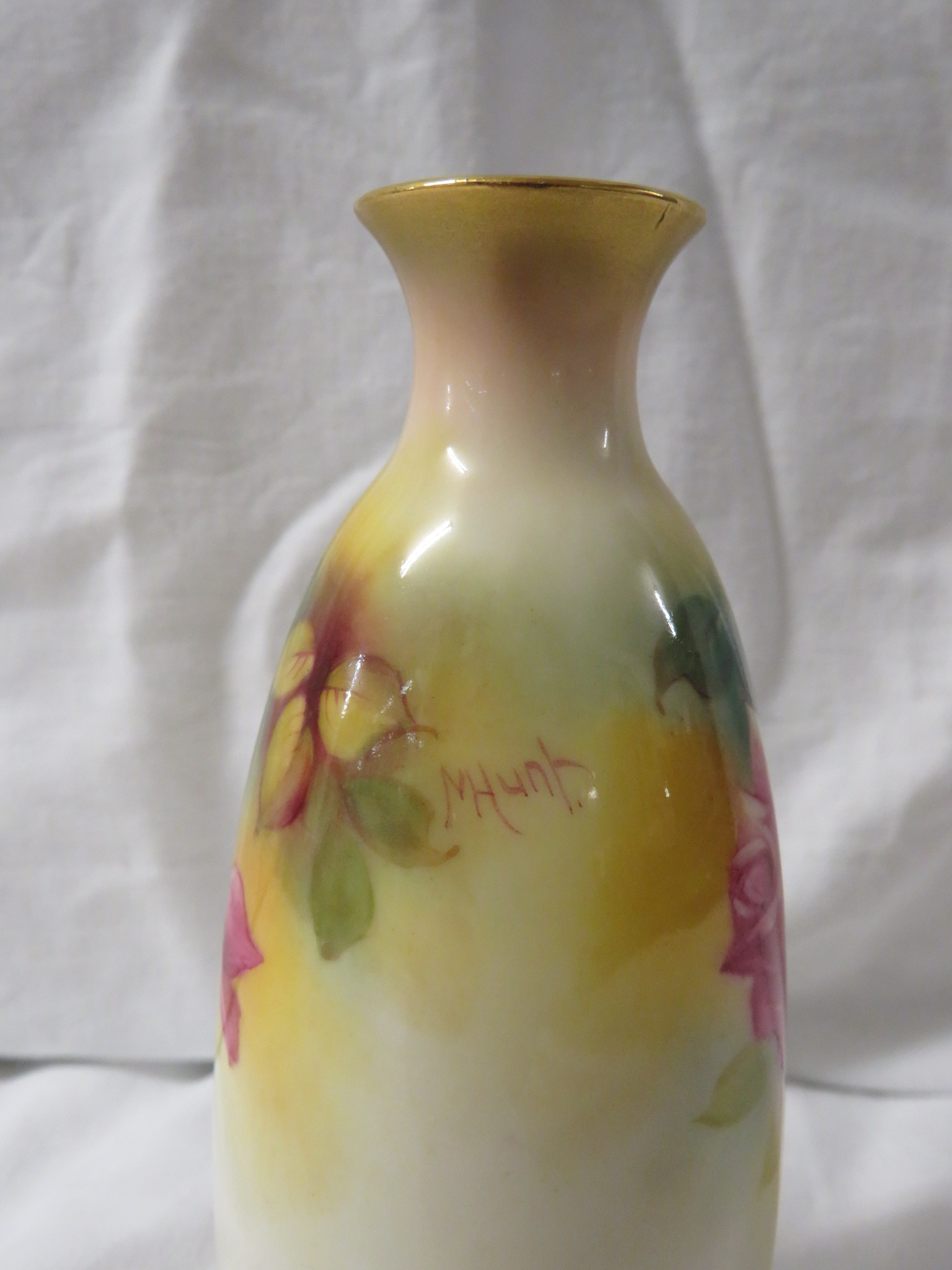 Royal Worcester porcelain vase, slender ovoid form, hand painted decoration of pink roses, signed - Image 3 of 4