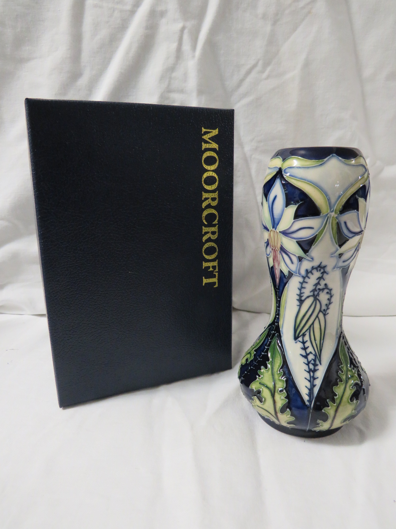 Moorcroft pottery Meadow Star baluster vase with bulbous neck, dark blue ground, tube lined - Image 2 of 4