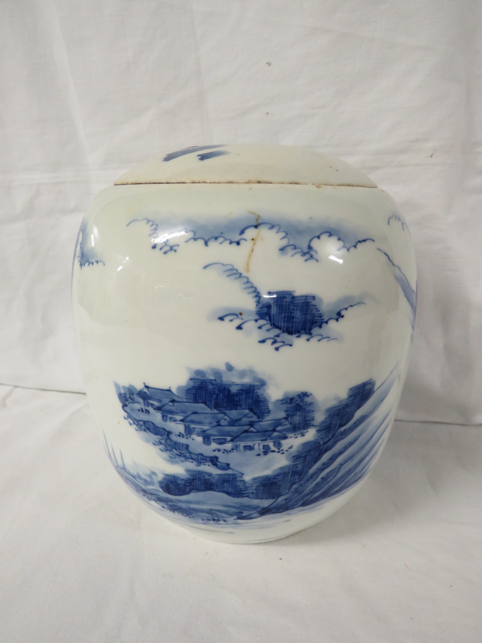 A Chinese porcelain ovoid jar painted in underglaze blue with landscape with figures, height 17cm, - Image 4 of 9