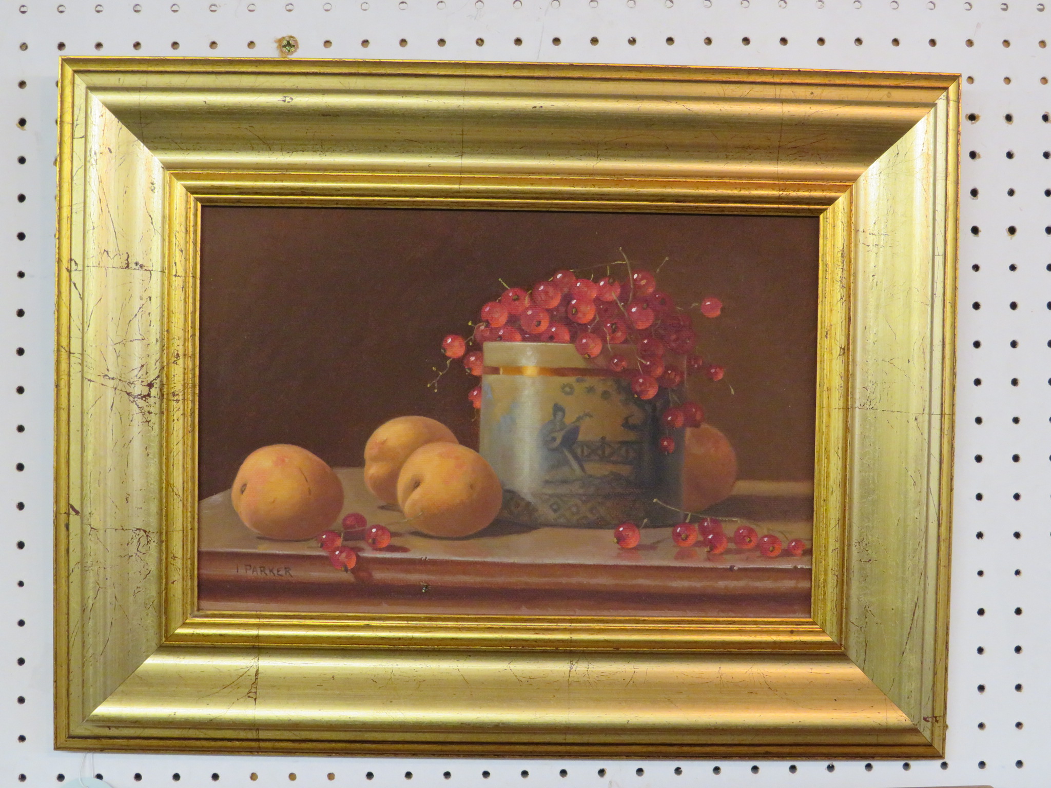 Ian Parker (b 1955) - still life peaches and red currants and with delft jar, oil on board, signed - Image 2 of 2