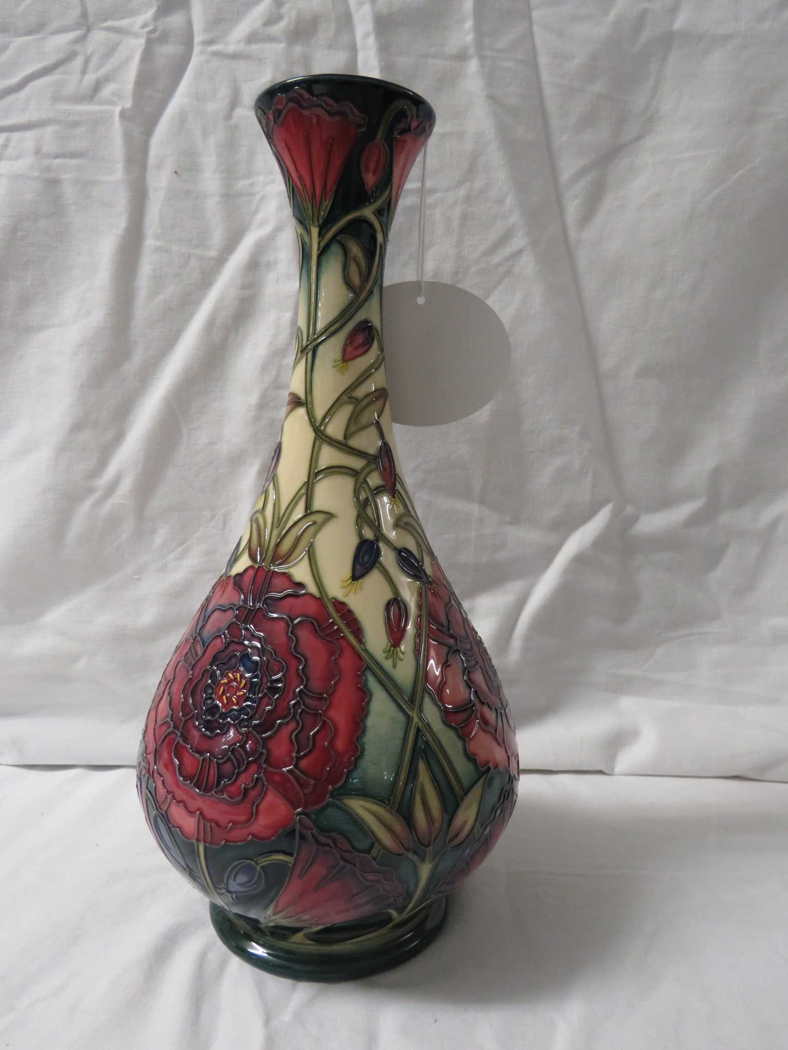 Moorcroft Pottery Connoisseur Collection bottle vase, graduated cream ground, tube lined - Image 3 of 4