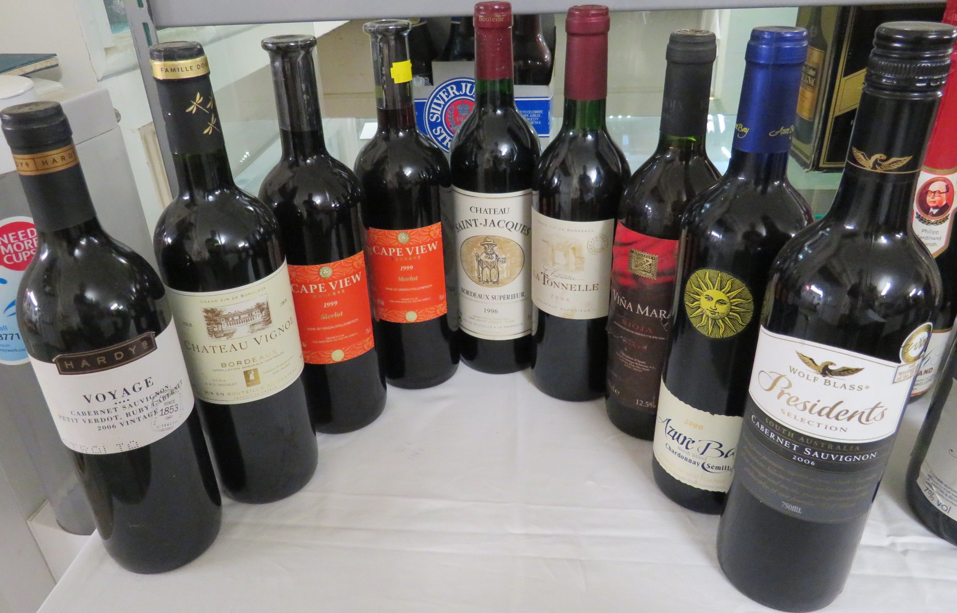 Nine bottles of red wine including two bottles of 1999 Cape View Reserve Merlot and 2000 Azure Bay
