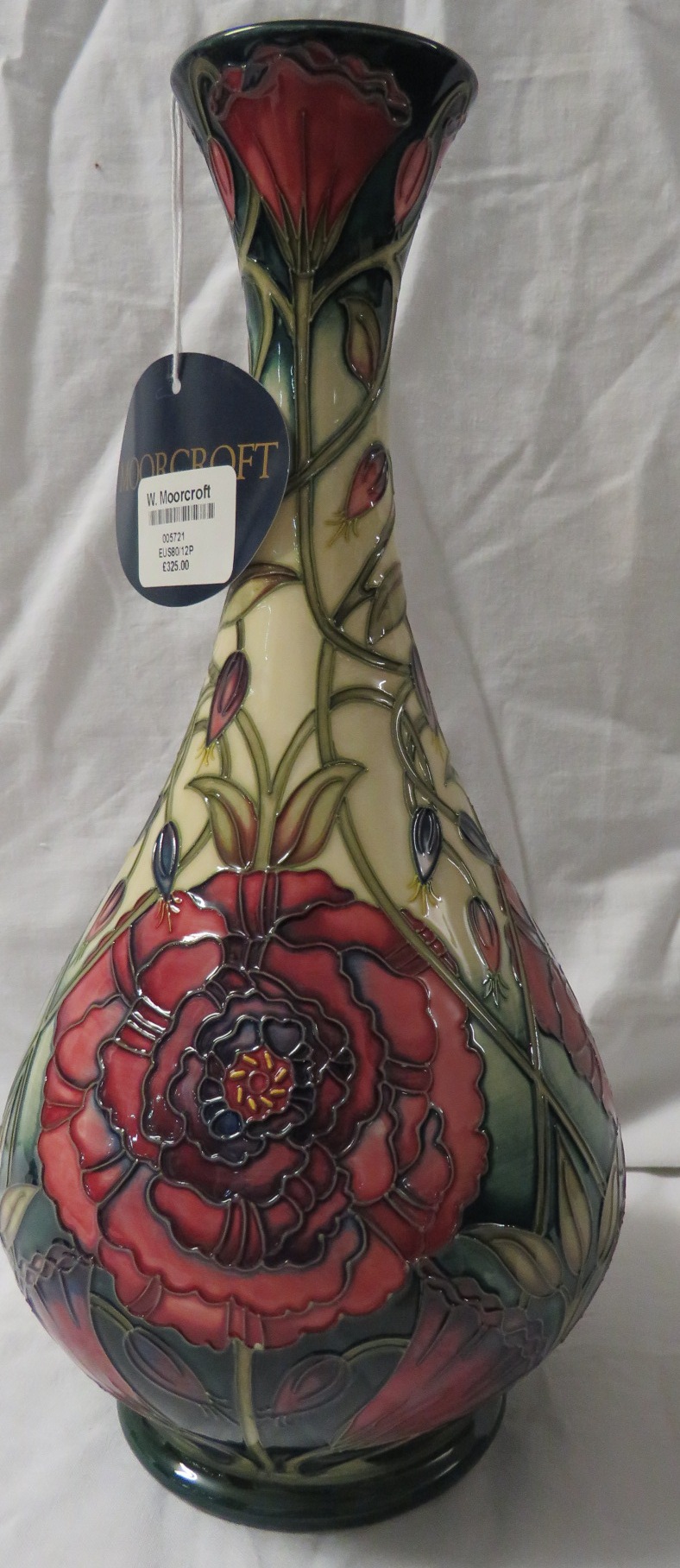 Moorcroft Pottery Connoisseur Collection bottle vase, graduated cream ground, tube lined