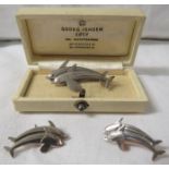 Georg Jensen white metal double dolphin brooch stamped sterling Denmark 317, and a pair of Georg