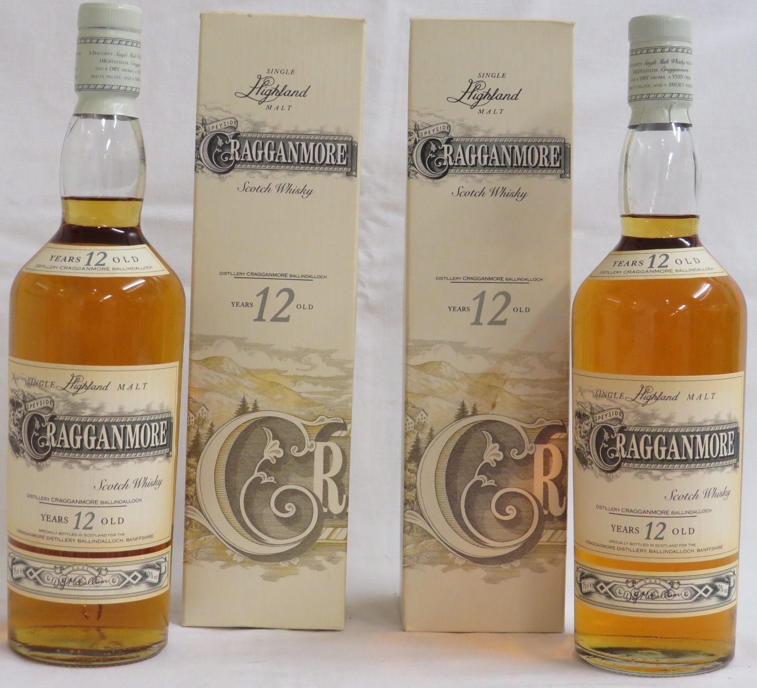 Two boxed bottles of Cragganmore single Highland malt Scotch whisky, 12 years old, 75cl