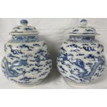 A pair of Chinese porcelain gourd shaped jars, decorated in underglaze blue with an opposed pair