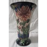 Moorcroft pottery Connoisseur Collection pink eustoma vase of flared form, cream ground, dark blue